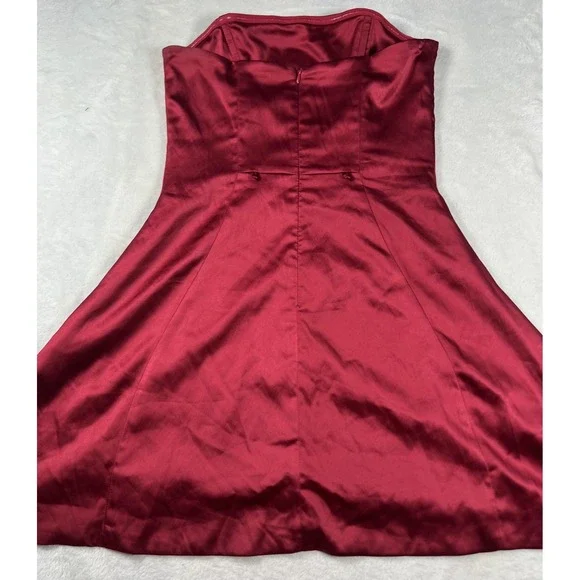 Babyboo Dress Womens Small Red Strapless Satin A-Line Fit & Flare Cocktail Party - Picture 8 of 12